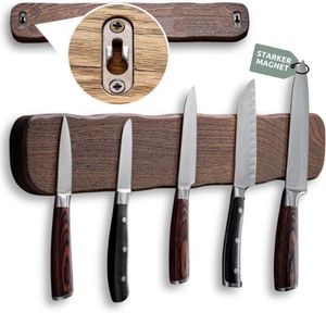 holz4home® La Madera Messerleiste Premium aus Holz | Eiche Dunkel | magnetisch 50 cm lang | Starker Magnet Messerhalter | Holzmesserhalter