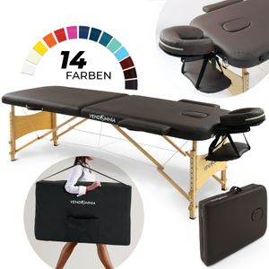 Mobile Massageliege - Holzfüße mit 2 Zonen-Klappbar, Massagetisch, Massagebett-höhenverstellbar inkl. Kopfstütze, Tasche Farbe: Braun