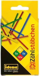 Idena 20101 - Zählstäbchen aus Holz, 25er Packung, farbig sortiert, 75 mm