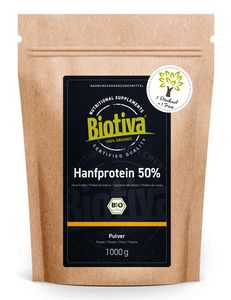 Biotiva Hanfprotein Pulver 50% Proteingehalt 1000g aus biologischem Anbau