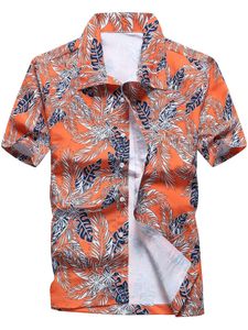 Herren Sommer Viertel Ärmel Lose Passform Strand Blume Hemden Hawaii Urlaub Reise Shirt Orange Gelb,Größe M