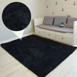 Hochflor Teppich 120x160 cm Langflor Shaggy Teppiche für Wohnzimmer flauschig Bettvorleger Schlafzimmer SCHWARZ