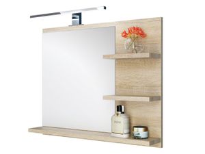 Badspiegel mit Ablagen und LED Beleuchtung Eiche Sonoma Badezimmer Spiegel Wandspiegel, LED Wandlampe
