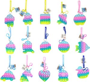 1 x prívesok na kľúče "Pop it", 10 cm, 1 z 15 vzorov, remienok na zápästie s potlačou "I Love you", karabínka, popit popits
