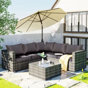 Flieks Gartenlounge-Set Polyrattan 5-Sitzer-Gartenmöbel-Set mit Anti-UV-Kissen und abnehmbare Bezüge