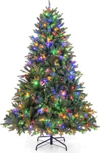 Sztuczna choinka COSTWAY 180 cm ze światełkami, oświetlona choinka z diodami LED w wielu kolorach i ciepłej bieli, 11 trybów oświetlenia, sztuczna choinka, do domu, na imprezę biurową