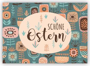 Wunderschöne folklore Osterkarte mit Retro Blumen: schöne Ostern