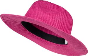 styleBREAKER Damen Panama Sonnenhut, Strohhut, Schlapphut, Faltbarer Knautschhut, Sommerhut, Fedora Hut 04025041, Farbe:Pink