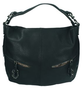 Damen Handtasche PARIS 4 Henkeltasche Umhängetasche mit Reißverschluss  Farbe: schwarz