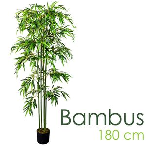 Bambus Bambus-Strauch Kunstbaum Kunstpflanze Bambusbaum Baum Künstliche Pflanze Bamboo Künstlich Echtholzstamm Deko Innendekoration 180 cm Decovego
