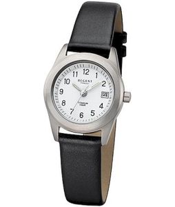 Regent Damen Uhr Titan-Uhr F-660 Analoge Leder Armband-Uhr schwarz URF660