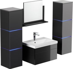 HOME DELUXE - Badmöbel-Set - WANGEROOGE Schwarz - X-Large - inkl. Waschbecken und komplettem Zubehör - Breite Waschbecken: ca. 60 cm I Badezimmermöbel Waschtisch Badmöbelset