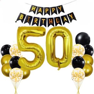 50 Geburtstag Deko Schwarz Gold,Luftballons 50. Geburtstag Mann Frauen mit Geburtstagsdeko 50 Happy Birthday Banner, Geburtstag Konfetti
