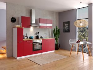 Küche Küchenzeile Küchenblock Einbauküche Weiß Rot Malia 240 cm Respekta