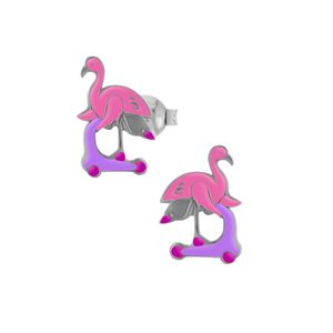 Silberne Ohrstecker, Flamingo auf Roller