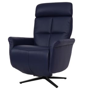 Relaxsessel MCW-L10, Design Fernsehsessel TV-Sessel Liegesessel, Liegefunktion drehbar, Voll-Leder  blau