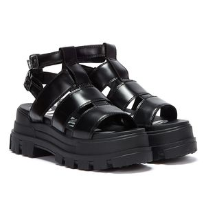 Buffalo Aspha Gld - Sandal Platform - Imi Box Leather - Schwarz Leder Größe: 39 Normal