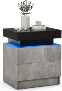 COSTWAY Nachttisch LED, Nachtschrank mit 2 Schubladen, Nachtkommode dynamisch & statisch beleuchtet, inkl. Fernbedienung, modern, 45 x 35 x 52cm, grau