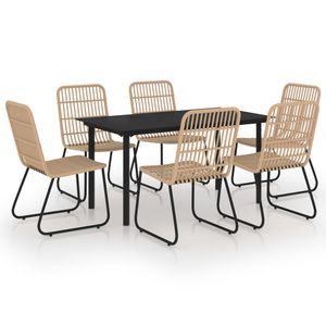 Gartenmöbel Essgruppe 6 Personen ,7-TLG. Terrassenmöbel Balkonset Sitzgruppe: Tisch mit 6 Stühle, Poly Rattan und Glas❀9498