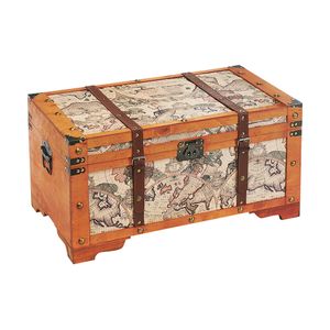 Kobolo Truhe WORLD 70x40x35 cm im antiken Schatztruhendesign mit Weltkarten-Druck - Kiste Flurbank Aufbewahrungstruhe Schatzkiste Piratentruhe Möbel