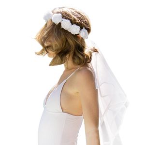 Oblique Unique Brautschleier mit Rosenkranz für Hochzeit JGA Junggesellinnenabschied Braut Schleier weiß