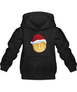 Bitcoin Weihnachtsmütze Kryptowährungen Kinder Kapuzenpullover Hoodie, Schwarz, 140