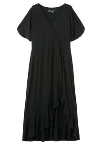 sheego Damen Große Größen Langes Jerseykleid in Wickeloptik, mit Volantrock Jerseykleid Strandmode feminin V-Ausschnitt Volants unifarben