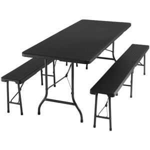 tectake Camping Table Set skladací - čierny ratanový vzhľad