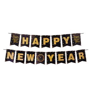 10x Girlande HAPPY NEW YEAR schwarz 16 x 20 cm Buchstaben + 5m Band