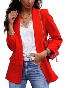 Damen Unifarben Mode Langarmanzug Arbeit Anzug Hals Blazer Slim Fit Open Front Business Jackets