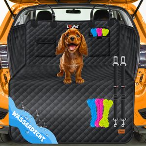 LOVPET® Kofferraumschutz Hund gesteppt mit Seiten- und Ladekantenschutz | Universale Kofferraum-Schutzmatte für Hunde | Hundedecke Wasserabweisend & Kratzfest mit Sicherheitsgurt und Zubehör