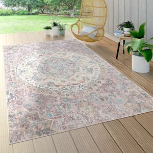 In- & Outdoor-Teppich Für Balkon Terrasse, Kurzflor Mit Orient-Muster In Rosa Grösse 80x150 cm