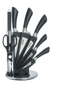 Cheffinger Messerset Messer Messerständer drehbar Edelstahl 8 Teile schwarz