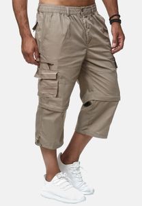 Herren Cargo Shorts Kurze 3/4 Freizeit Capri Hose Seitentaschen Bermuda Trekking Pants Kürzbar mit Zipper, Farben:Beige, Größe Shorts:L