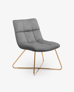 Sessel Stuhl Samt Gestell Golden gesteppt Lounge Sessel Relax Sessel, Farbe:Grau, Material:Samt