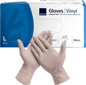 ABENA® Classic vinylové rukavice na jedno použití, průhledné, krabice = 100 kusů, velikost L, bezdotykové vyšetřovací rukavice