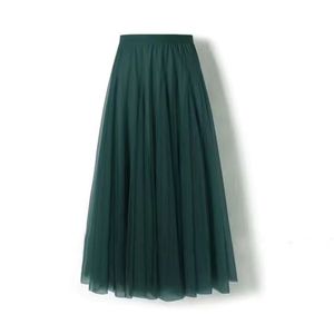 DEBAIJIA Damen Chiffon Maxirock  Damen Elegant Hohe Taille Lange Röcke Kleid (Grün)