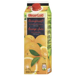 Wesergold Orangensaft 100 % Fruchtgehalt Tetra Pack - 8 x 1 l Packungen