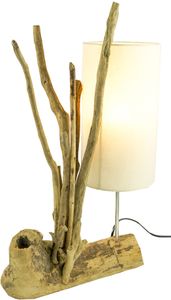 Tischleuchte / Tischlampe, Handgefertigt in Bali, Treibholz, Baumwolle - Modell Madura, Treibholz,Baumwollstoff, 60*40*17 cm, Tischlampen aus Naturmaterialien
