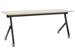 BELIANI Schreibtisch Heller Holzfarbton u. Schwarz 180 x 60 cm Klappbar Faltbar mit Rollen Mobil Bürotisch für Homeoffice Büro Modernes Design