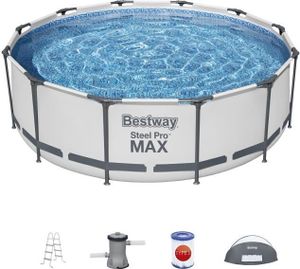 BESTWAY Rohr-Aufstellpool-Set – Steel Pro Max™ – 366 cm x 100 – rund (Filterpumpe, Leiter, Markise)