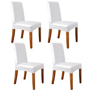 4 Stück Kunstleder Wasserdicht Einfarbiger Esszimmerstühle Stuhlüberzug, Universal Stretch Esszimmer Stuhlbezug Hussen, Weiß