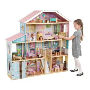 KidKraft - Grand View Wooden Doll House - 65954 - 34 Zubehörteile enthalten - für 30 cm Puppen - EZkraft Montage