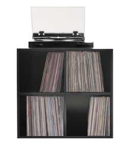 Aufbewahrungsschrank für Schallplatten-LPs - Bücherregal - 4 Fächer - schwarz