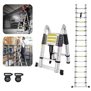 UISEBRT 5M teleskopický rebrík Skladací rebrík Výsuvný rebrík Výsuvný rebrík Stupienok Viacúčelový rebrík Jednoduchý rebrík do 150 kg 16 priečok Strieborná
