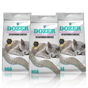 30 Liter Dozer Katzenstreu Sensitive mit Babypuderduft Klumpstreu Premium 30L | Katzenstreu mit Babypuder-Duft - Feine Klumpstreu aus Bentonit 3 x 10L