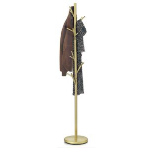 Kleiderständer ZENO aus Metall, Garderobenständer in gold lackiert, Jackenständer mit 6 praktischen Haken