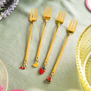 esteckset Besteck Dessertgabel Gabel Dessertbesteck BLANE SUMMER Gold 4 Stk. HOMLA