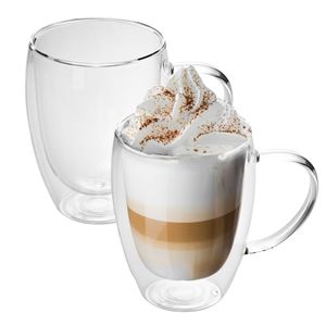 Intirilife 2x zestaw szklanek termicznych o podwójnych ściankach 250 - 300 ml - szklanki termiczne szklanki termiczne dmuchane izolowane latte macchiato szklanka do herbaty szklanka do kawy z uchwytem