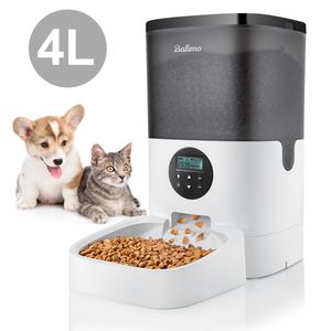 Balimo 4L Automatischer Futterautomat für Katze und Hund mit Programmierbar Timer/LCD/bis zu 4 Mahlzeiten am Tag/Ton-Aufnahmefunktion